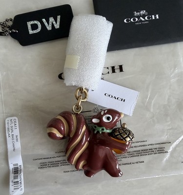 NWT COACH METAL NUTTY SQUIRREL METAL BAG CHARM FOB BROWN/MULTI