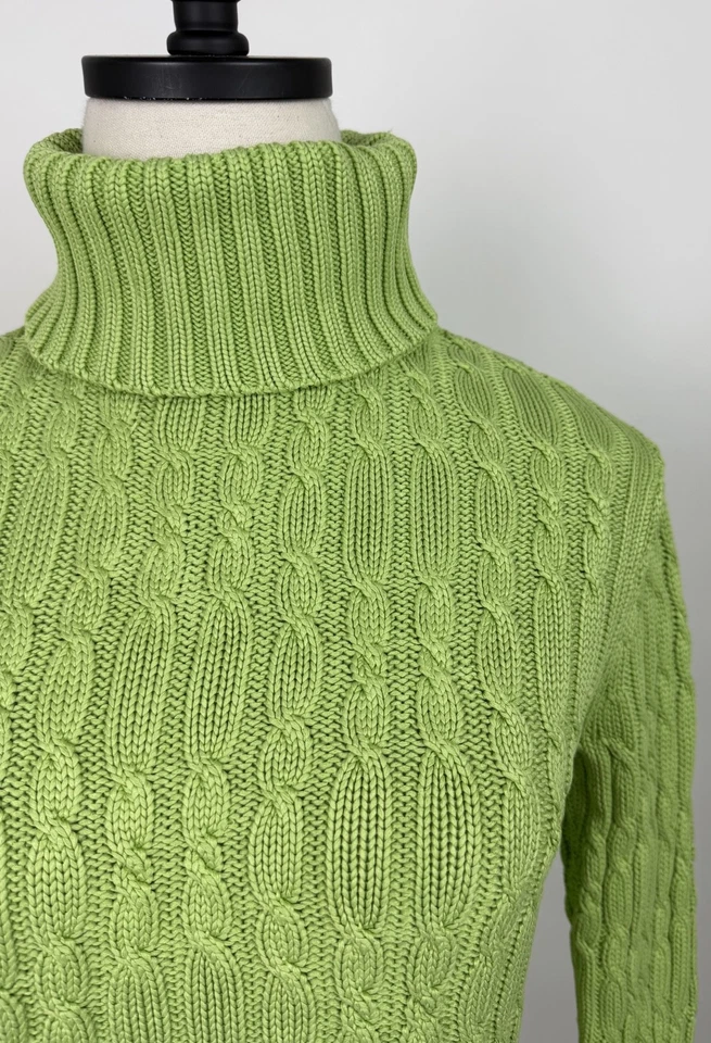 Suéter De Colección Y2K Cuello Alto Para Mujer Pequeño Verde Lima Seda Cable Tejido Recortado Foto 3 de 4