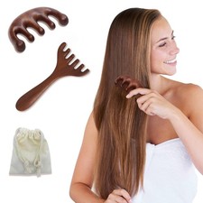 CKCLGTDM 2 Pack Wooden Scalp Massage Comb, Sandalwood Medium, Brown
