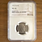 1917 D Buffalo Nickel NGC VG 10 Graded 5C Coin