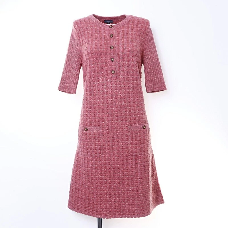 Abito Chanel maglia glitter manica corta rosa taglia 38