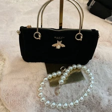 SET OF 2 GUCCI UPCYCLED POUCH WITH SHOULDER STRAP AND BEADED DETACHABLE STRAP