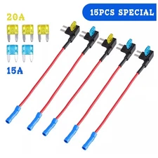 15PCS 12V 15 Amp 20Amp Car Add-a-circuit Mini ATM APM Blade Fuse TAP Adapter Kit