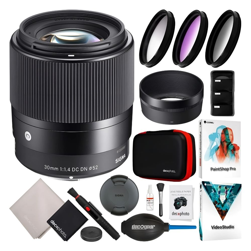 Sigma 30mm F1.4 Lens for Sony E w/ Filters, Kit & Editing Software