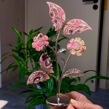 122G Natural rhodochrosite carved butterfly crystal decoration on the bracket