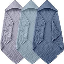 3-Pack Muslin Hooded Baby Towels, 100 Cotton, Ultra-Soft Absorbent Baby Bath