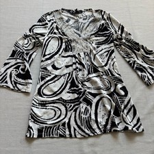 INC International Beaded Abstract Print V-Neck Blouse Black White SP  Petite