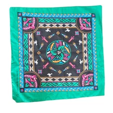 Vintage Aztec Bandana Native American Turquoise Southwest Wamcraft Design USA