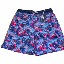Boy Vineyard Vines Swim Trunks Sz Large 16 Blue Red Pink Fish Drawstring