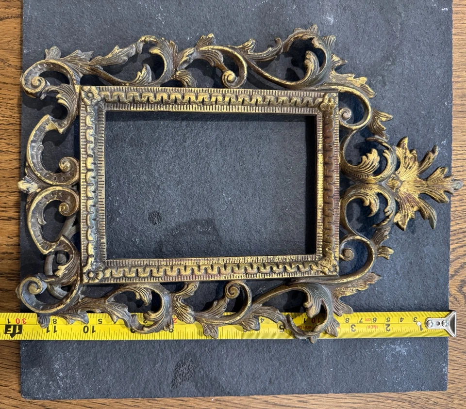 Vintage Brass Frame Ornate  French Rococo Style Signed 1904 for 4"x6" photo - Image 3 of 4