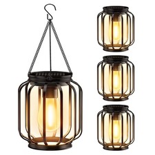 Solar Hanging Lanterns Outdoor Waterproof 4 Pack Metal Solar-Powered Lights w...