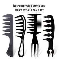 3/4Pcs Hair Styling Combs Set For Men - Black Barber Wide Tooth Texture Comb