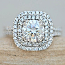 2.50Ct Round Cut Moissanite Double Halo Engagement Ring 14K White Gold Plated