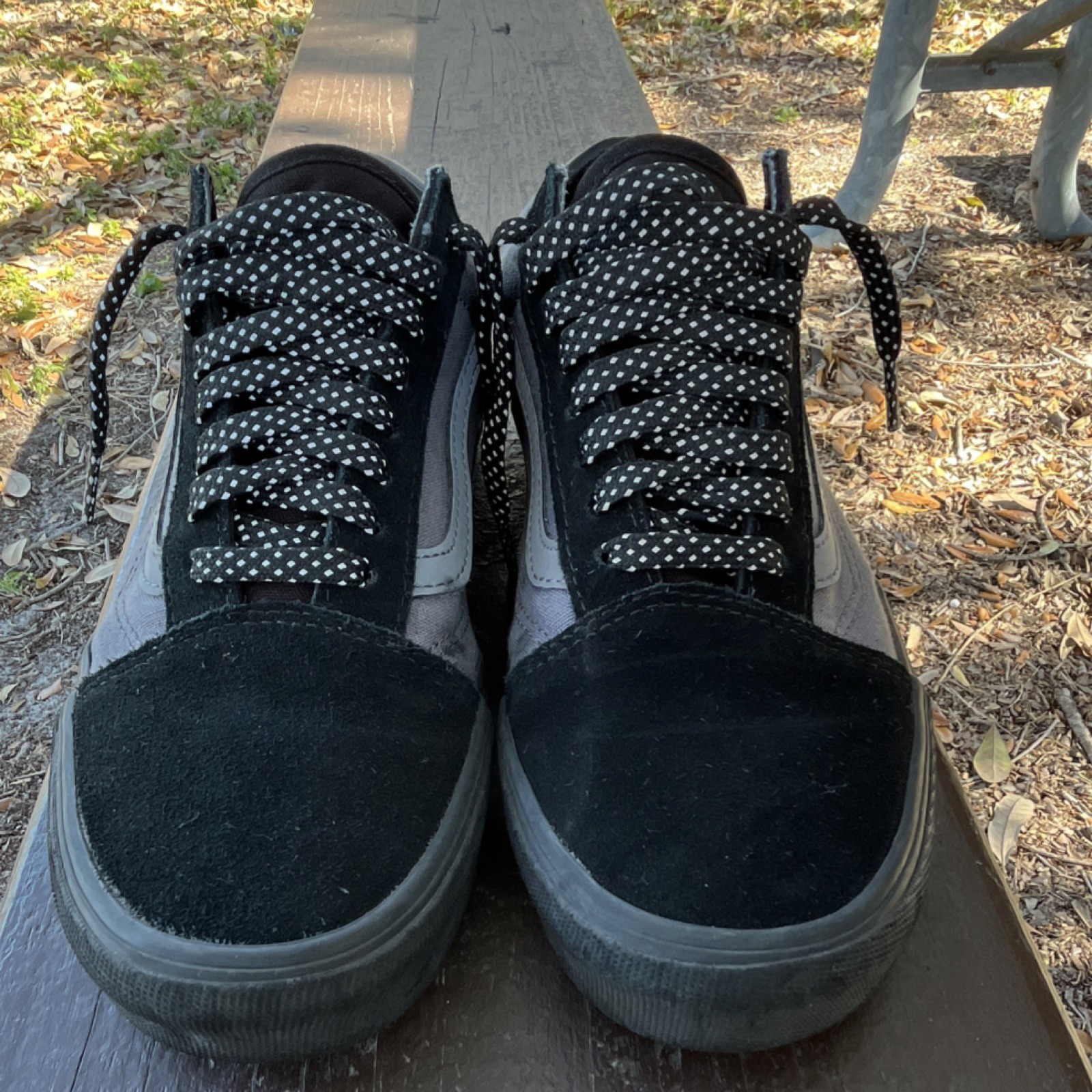 VANS Old Skool Black Gray Men's Canvas Suede Sneakers Polka Dot Laces Comfort thumbnail 4