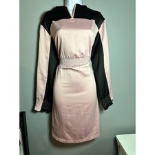 Urban Revivo Mini Dress Pink Black Long Sleeve Smocked Waist Party Size 6