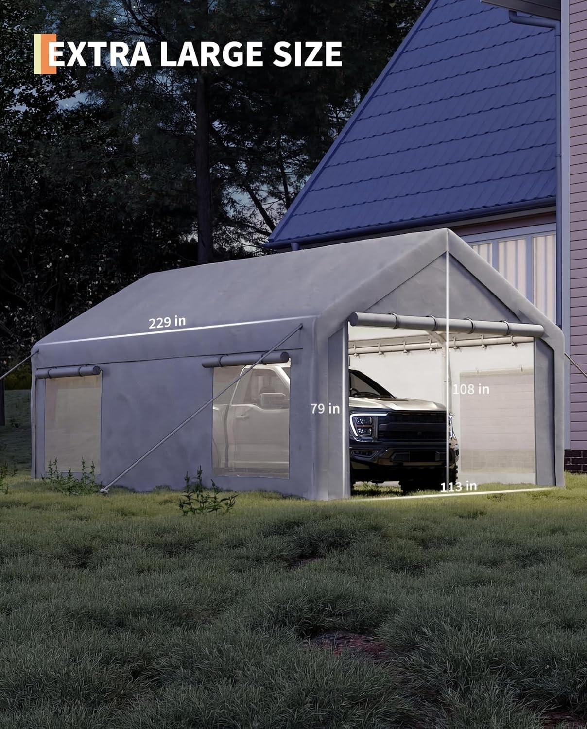 10 x 20 FT Carport Canopy Heavy Duty Garage Car Shelter Tent with Doors Windows