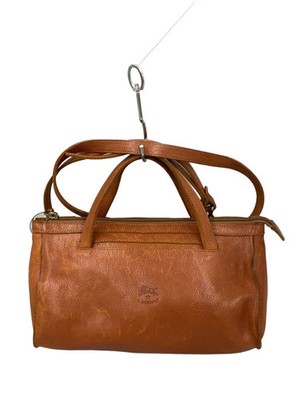 IL BISONTE 2way Shoulder Bag Handbag Emboss Logo Leather Solid Brown Pocket Used