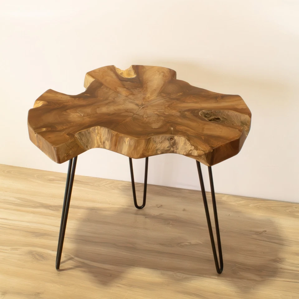 Mesa auxiliar de madera de teca Live Edge de 18", única en su clase, regalo de decoración del hogar para mamá Foto 2 de 3