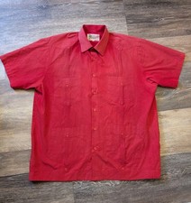 Panabrisa Shirt Mens Large Salmon Red Pink Linen Guayabera Short Sleeve Pleated