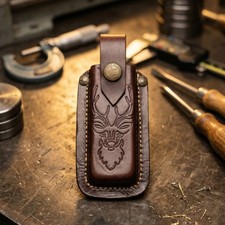 Custom Leather Sheath For Buck 110 Folding Hunter 5in Pocket Knife Belt Pouch