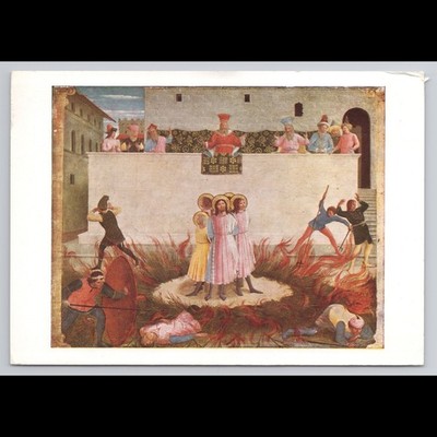 Vintage Postcard Attempted Martyrdom of SS. Cosmas & Damian by Fra Angelico View