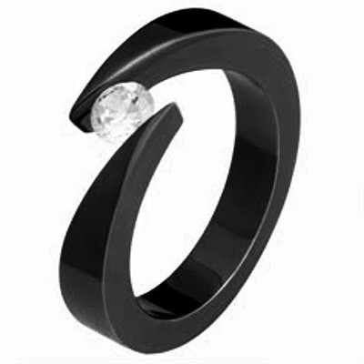 Black Plated Bypass TITANIUM RING with 4.5mm Round CZ in size 7 - in Gift Box
