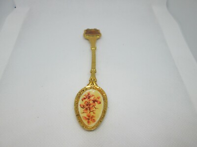 Singapore Collector Spoon Merlion Handle Pink Orchid Bowl Gold Tone ~5 1/4'' H