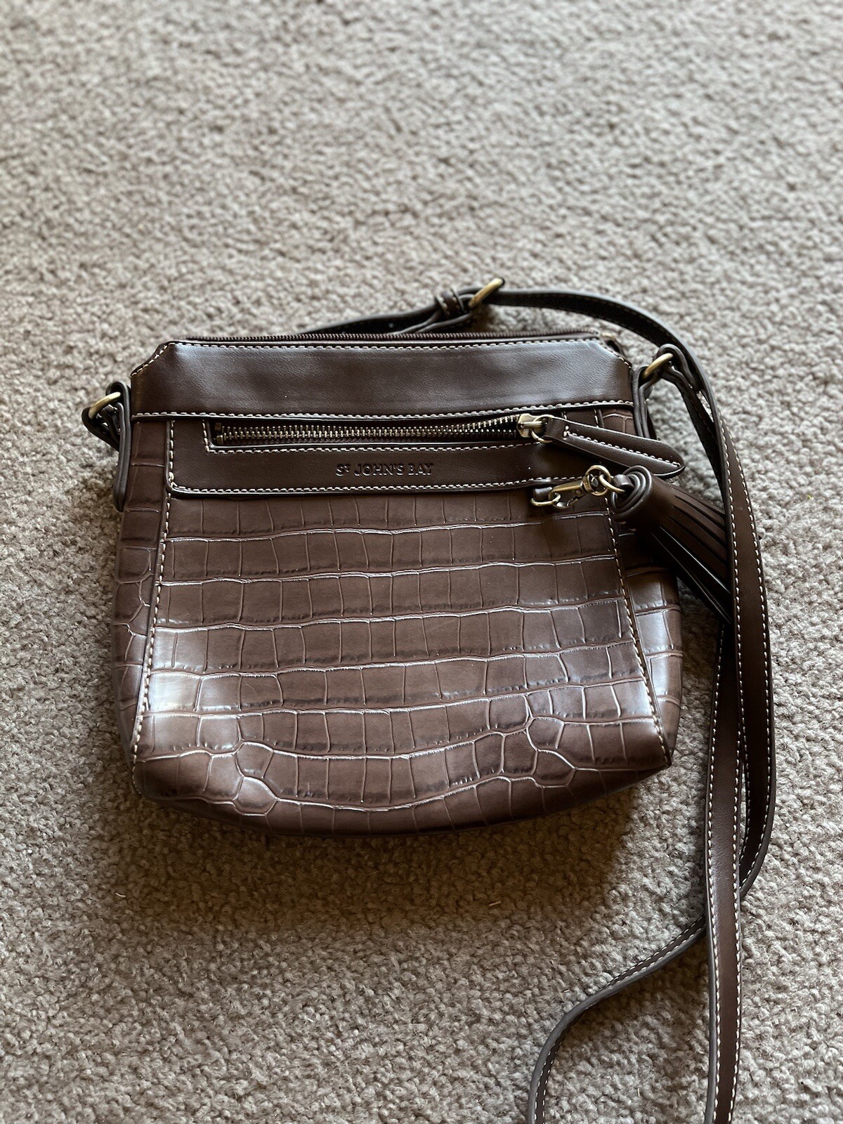 St. John’s Bay Women’s Faux Leather Brown Crossbody Bag Purse