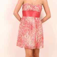 BCBG Max Azria Pink White Silk Metallic Strapless Sash Formal Party Dress Sz 0