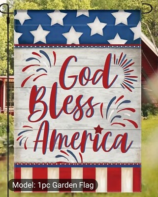 God Bless America Fabric Decorative Garden Flag 18x12  4th of July Memorial Day