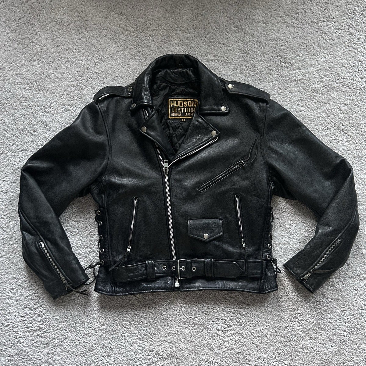 Vintage Hudson Leather Asymmetrical Zip Motorcycle Jacket Sz 42