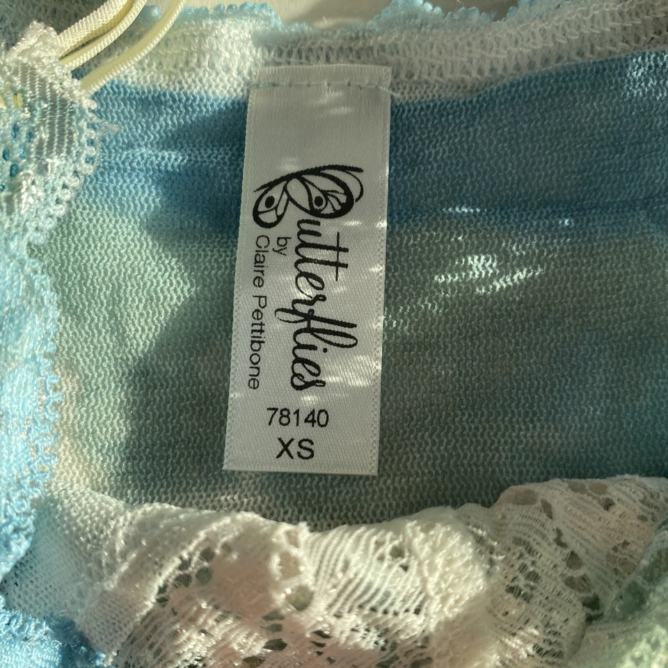 Camisón Babydoll Claire Pettibone Mariposas Martinica Malla Azul Nuevo con Etiquetas Xs Foto 3 de 4