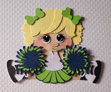 Cheerleader Sitting Blonde Hair Blue/Gree. Scrapbook, Card Making Paper Piecing
