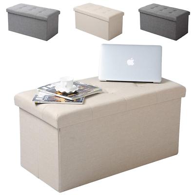 Faltbarer Sitzhocker Sitzwürfel Sitzcube Sitzbank mit Stauraum Leinen