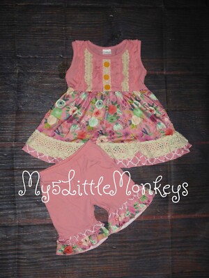 NEW Boutique Girls Floral Tunic Shorts Outfit