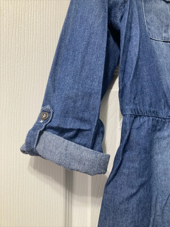 Vestido de mezclilla hasta la rodilla de encaje mangas enrollables My Michelle para niñas talla 16 Foto 4 de 4