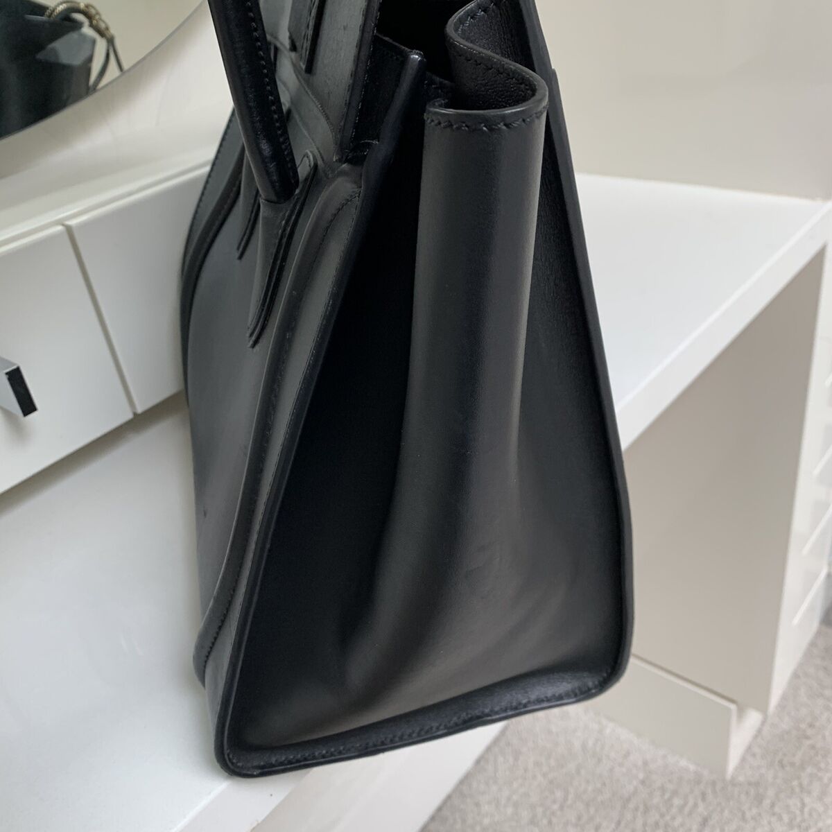 Authentic CELINE Micro Luggage Leather Tote Bag Black Smooth Authentic CELINE Micro Luggage Leather Tote Bag Black Smooth