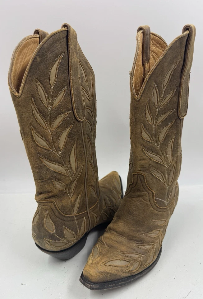 The Old Gringo Botas Para Mujer 6.5 B Cuero Marrón Hoja Tooled Botas Occidentales Foto 3 de 4