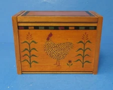 Kamenstein wooden recipe box chicken corn sunflowers 1995 farmhouse kitchen rj