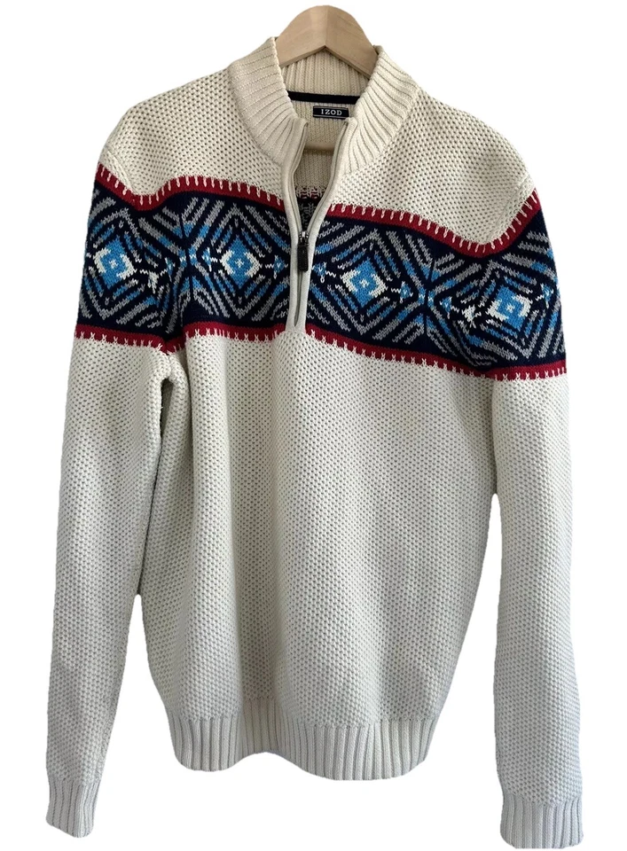 Suéter Izod Para Hombre Talla L Algodón Pesado Tejido Gofre 1/4 Cremallera Foto 2 de 4
