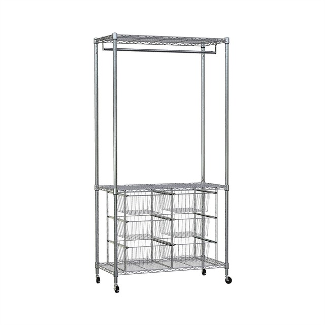 Pinnacle 910 X 460 X 1785mm Chrome Wire Wardrobe With 6 Baskets