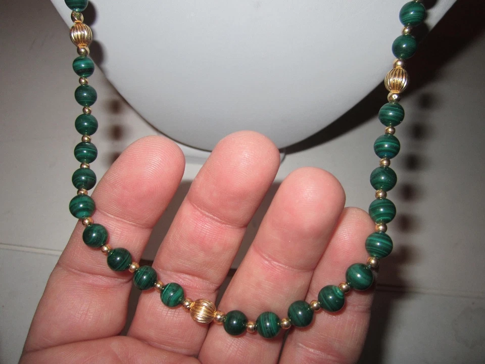 14K 金和马拉石宝石项链 - 46 克 TW - 25 英寸长 - 特色 — 第 2/4 张图片