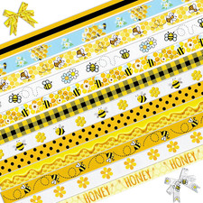 12 Yards 3/8" Spring Bee Ribbon Honeycomb Daisy Flower Grosgrain Ribbons for DIY