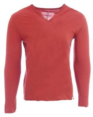 Langarmshirt V-Ausschnitt Knöpfe orange rost Herren HARRIS WILSON