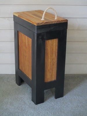 Wood Trash Can Kitchen Garbage Can,Rustic Wood Trash Bin,Colonial Pine w//Rope