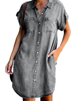 Womens Casual Short Sleeve Dresses Button Down Summer Jean Denim Shirt Dress | eBay Womens Casual Short Sleeve Dresses Button Down Summer Jean Denim Shirt Dress | eBay