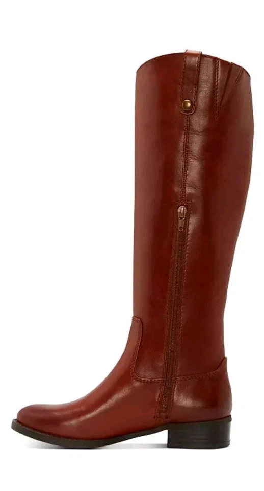 INC 女式米色 Fawne 圆头拉链皮靴鞋 7M 宽小腿 全新带盒 — 第 3/4 张图片