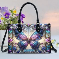 Personalized Beautiful Butterfly Leather Handbag, Butterfly Leather Handbag Gift