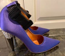 Gorgeous Lanvin Purple Satin Rhinestone Heels, Size 8.5. 39. Bow Strap. Unworn 