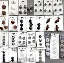Button Lot - 27 Cards Neutral Colors: Black, Brown, Gray, Silver Metal + Toggles